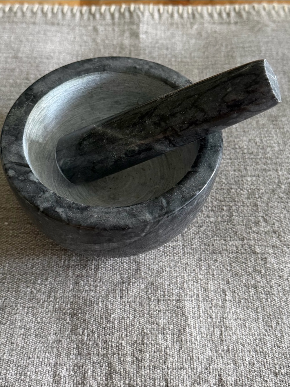 Dark Gray Marble Mortar and Pestle